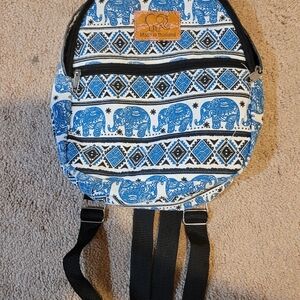 Blue Elephant Print Backpack